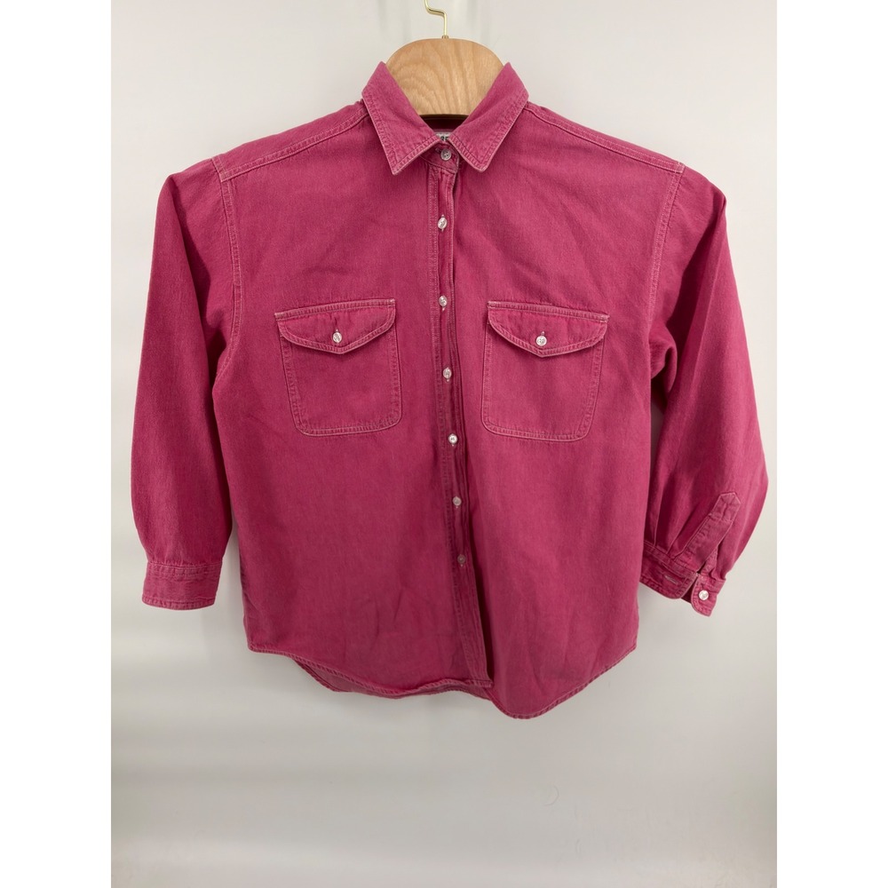 Vintage Andrew's Blues 90s Cotton Denim Shirt, Women's L, Faded‎ Pink, Western